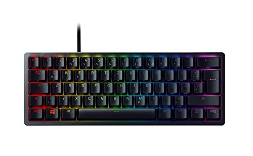 Razer Huntsman Mini (Purple Switch) - Kompakte 60% Gaming Tastatur (Klickende Optisch-Mechanische Switches, Doubleshot PBT-Tastenkappen, Abnehmbares USB-C Kabel) QWERTZ DE-Layout | Schwarz