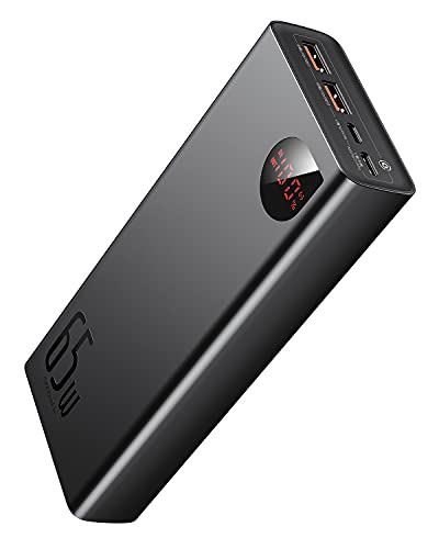 Baseus Power Bank, 65W 20000mAh Powerbank schnelles Aufladen USB C 4-Port PD3.0 Externer Akku für MacBook Dell XPS iPad iPhone 15 14 13 12 Pro Mini Samsung Switch