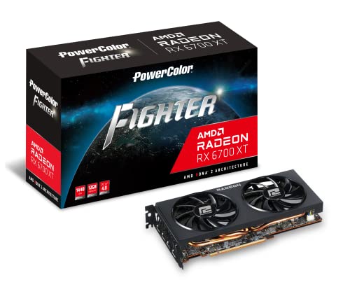 Powercolor Fighter AMD Radeon RX 6700 XT Gaming Grafikkarte mit 12GB GDDR6 Speicher, Powered by AMD RDNA 2, Raytracing, PCI Express 4.0, HDMI 2.1, AMD Infinity Cache, AXRX 6700XT 12GBD6-3DH