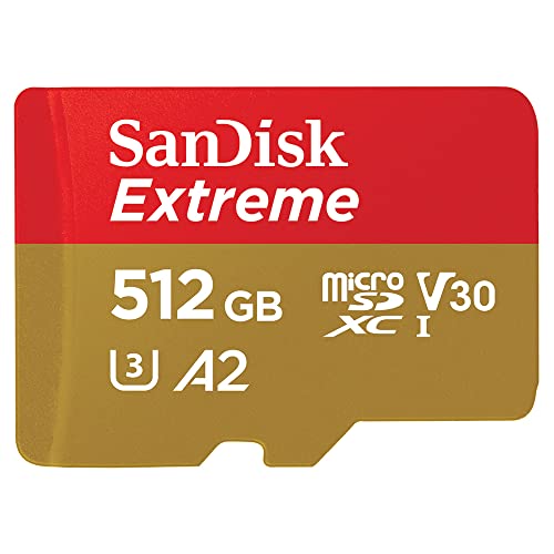 SanDisk Extreme microSDXC UHS-I Speicherkarte 512 GB + Adapter (Für Smartphones, Actionkameras und Drohnen, A2, C10, V30, U3, 190 MB/s Übertragung, RescuePRO Deluxe)