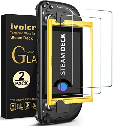 ivoler 2 Stücke Schutzfolie für Steam Deck OLED/Steam Deck, Panzerglasfolie Mit Positionierhilfe, 9H Härte, Anti-Kratzen Folie, Anti-Bläschen Displayschutzfolie, Kritall-Klar Hartglas