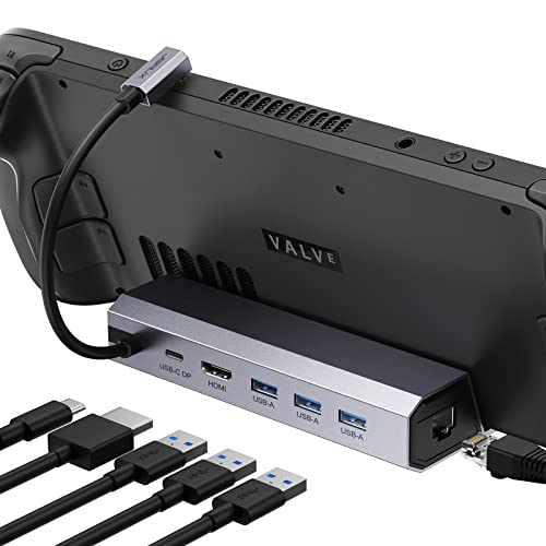 JSAUX Steam Deck Dock 6-in-1-Dockingstation kompatibel mit Valve Steam Deck/OLED/ASUS ROG Ally/Lenovo Legion go, Steam Dock mit HDMI 2.0 4K@60Hz, DREI USB 3.0, Gigabit-Ethernet, 100W Ladung-HB0603