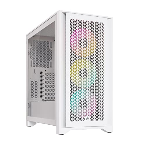 Corsair iCUE 4000D RGB Airflow Mid-Tower-Gehäuse, True White – 3 × AF120 RGB ELITELüfter, iCUE Lighting Node PRO-Beleuchtungssteuerung – Konstruktion Mit Hohem Luftdurchsatz - Weiß