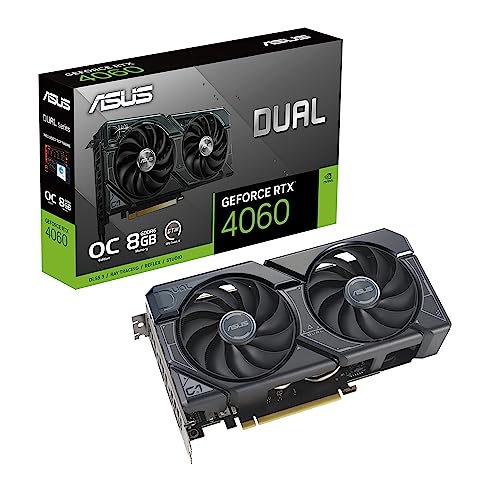 ASUS Dual GeForce RTX 4060 OC Edition 8GB GDDR6 Gaming Grafikkarte schwarz (NVIDIA RTX4060 DLSS3, PCIe 4.0, 1x HMDI 2.1a, 3X DisplayPort 1.4a, DUAL-RTX4060-O8G)