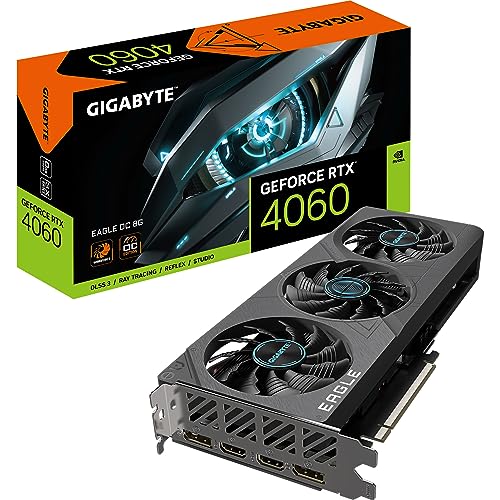 Gigabyte NVIDIA GeForce RTX 4060 EAGLE OC Graphics Card - 8GB GDDR6, 128-bit, PCI-E 4.0, 2505MHz Core Clock, 2x DP 1.4, 2x HDMI 2.1a, NVIDIA DLSS 3 - GV-N4060EAGLE OC-8GD