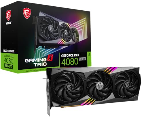 MSI GeForce RTX 4080 SUPER 16G GAMING X TRIO — 16 GB GDDR6X, 2610 MHz, PCI Express Gen 4, 256-Bit, 3 x DP v 1.4a, HDMI 2.1a (unterstützt 4K- und 8K-HDR), Schwarz