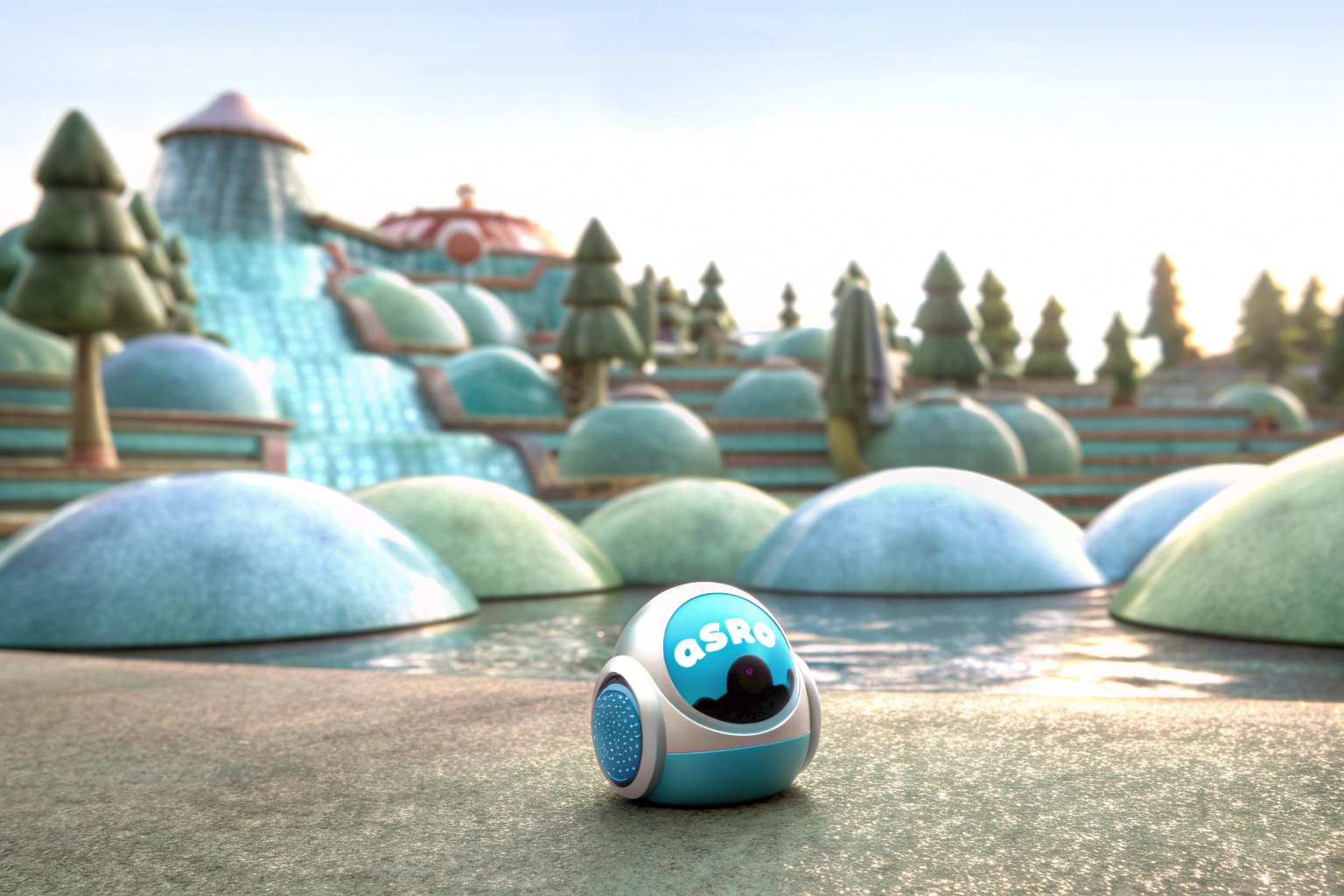 Astro, der kleine Roboter, der durch eine bunte und lebendige VR-Welt läuft. Astro Bot Rescue Mission