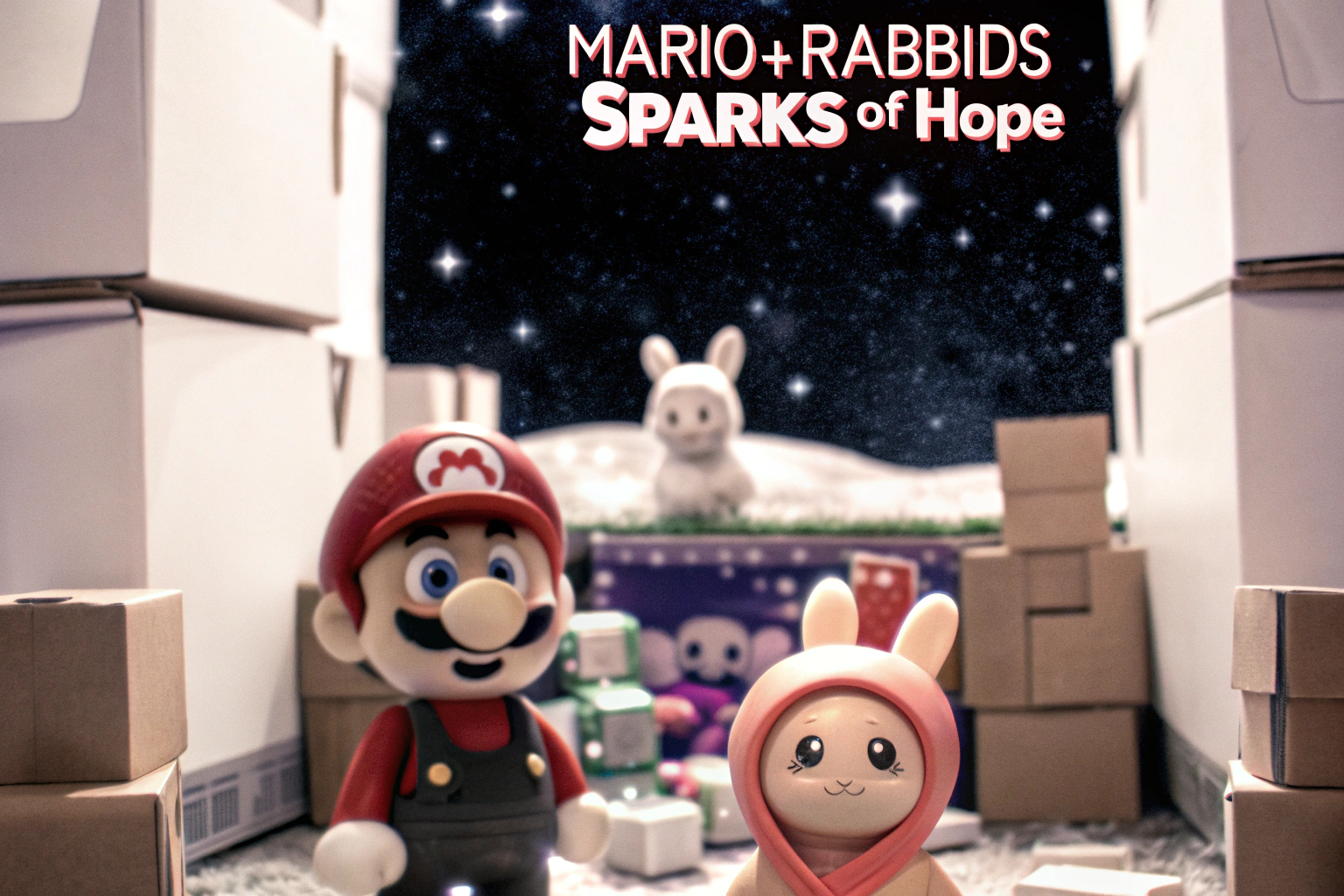 Charaktere aus Mario + Rabbids Sparks of Hope in einem galaktischen Setting. Mario + Rabbids Sparks of Hope Gameplay