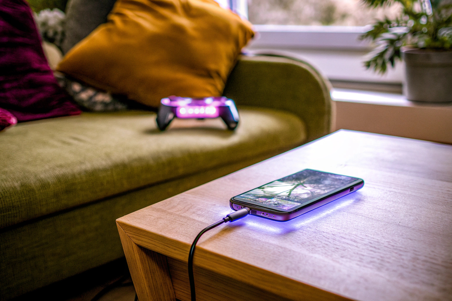 Cloud-Gaming auf einem Smartphone mit einem Controller verbunden. Cloud-Gaming auf dem Smartphone