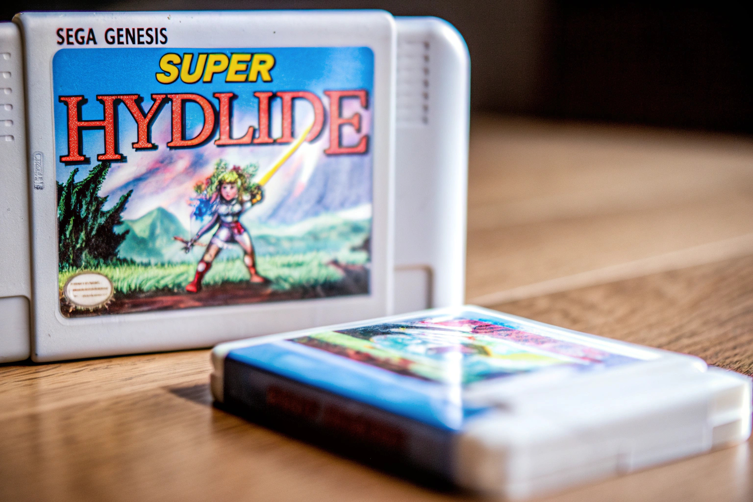 Cover-Art von Super Hydlide auf einem Sega Genesis Modul. Super Hydlide Cover