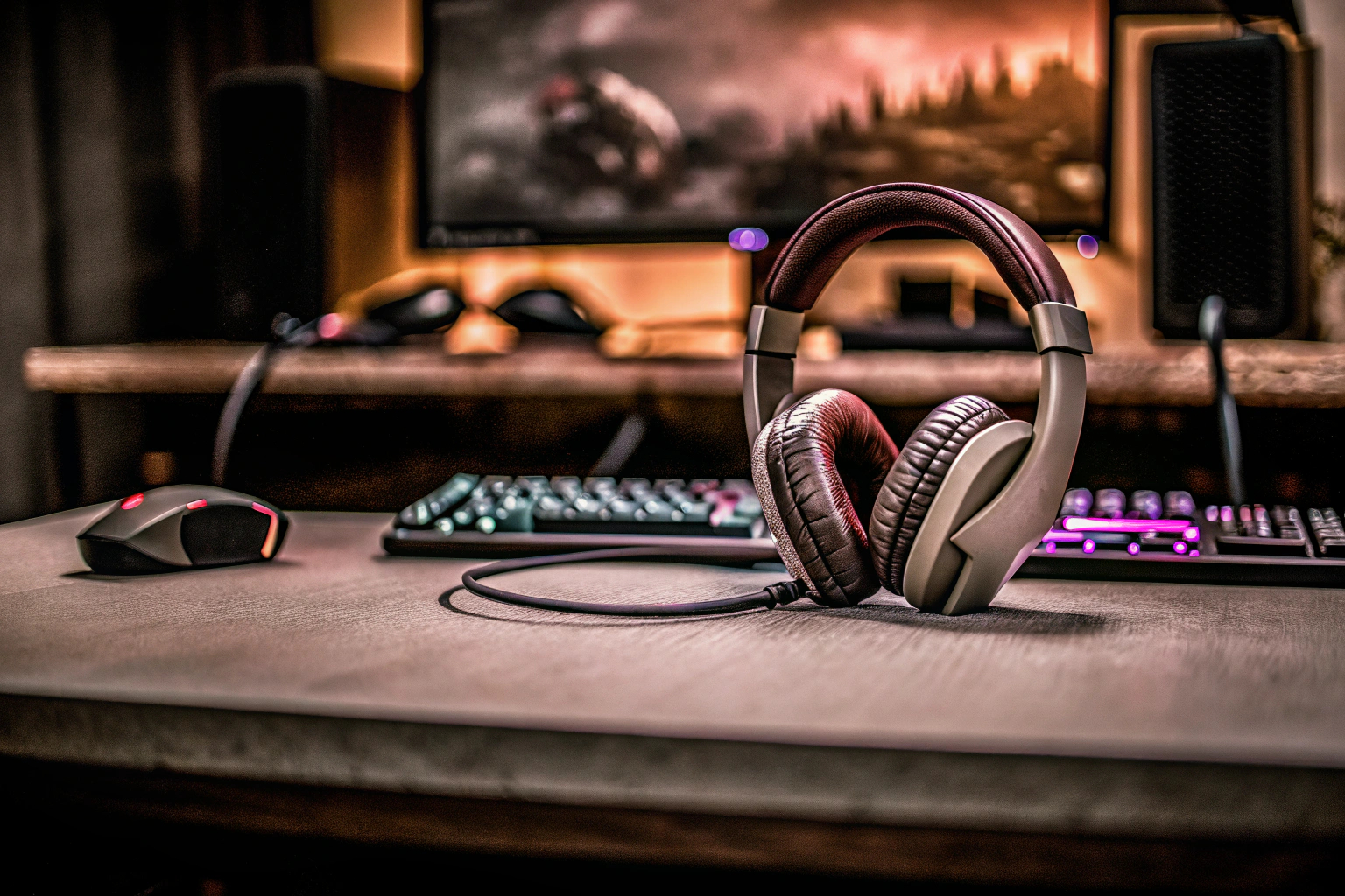 Das JBL Quantum 100M2 Gaming-Headset, getragen von einem Gamer in einem modernen Gaming-Setup. JBL Quantum 100M2 Headset