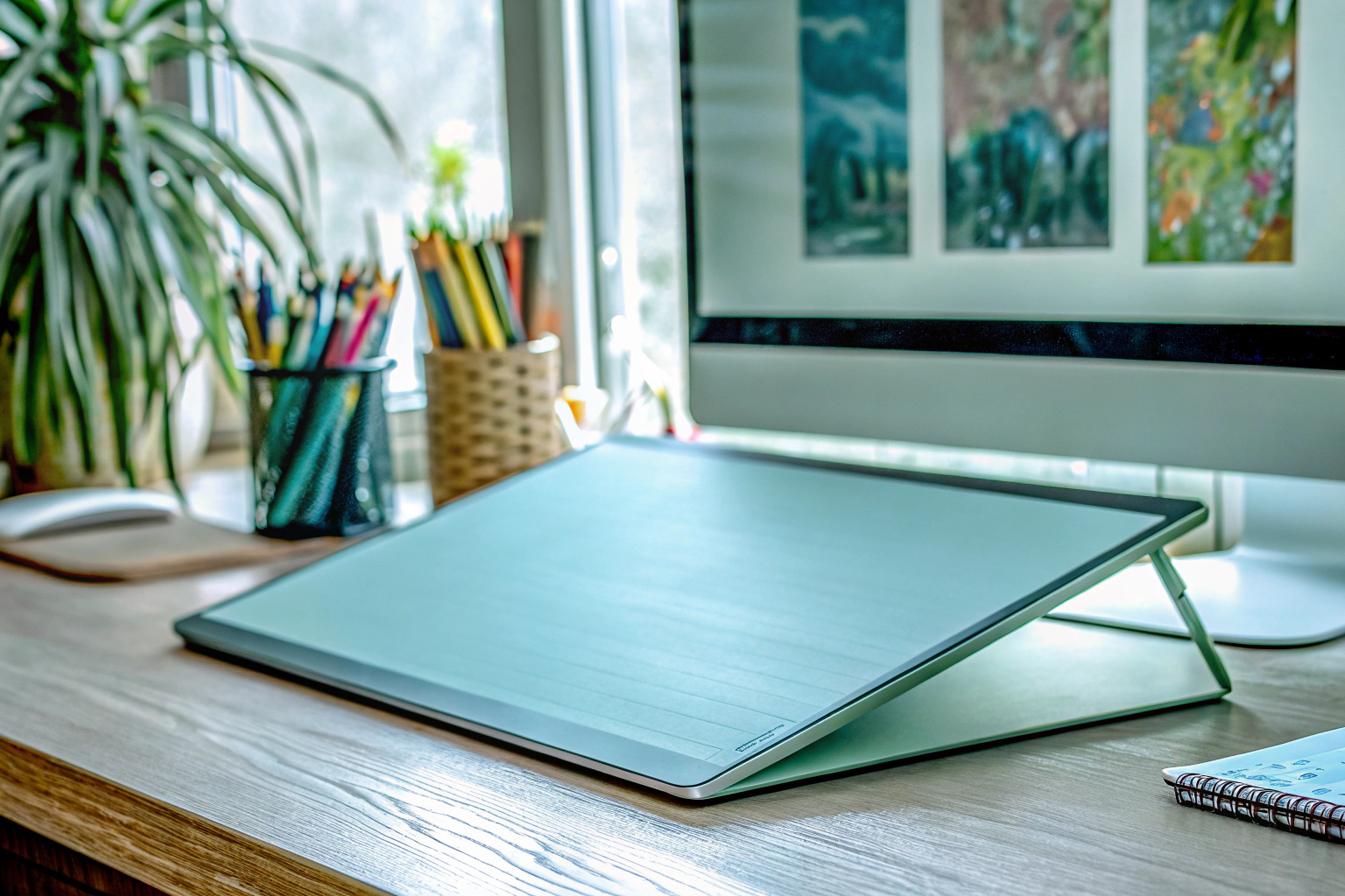 Das UGEE U1600 Grafiktablett in einer kreativen Umgebung, ideal für präzise digitale Arbeiten. UGEE U1600 Grafiktablett