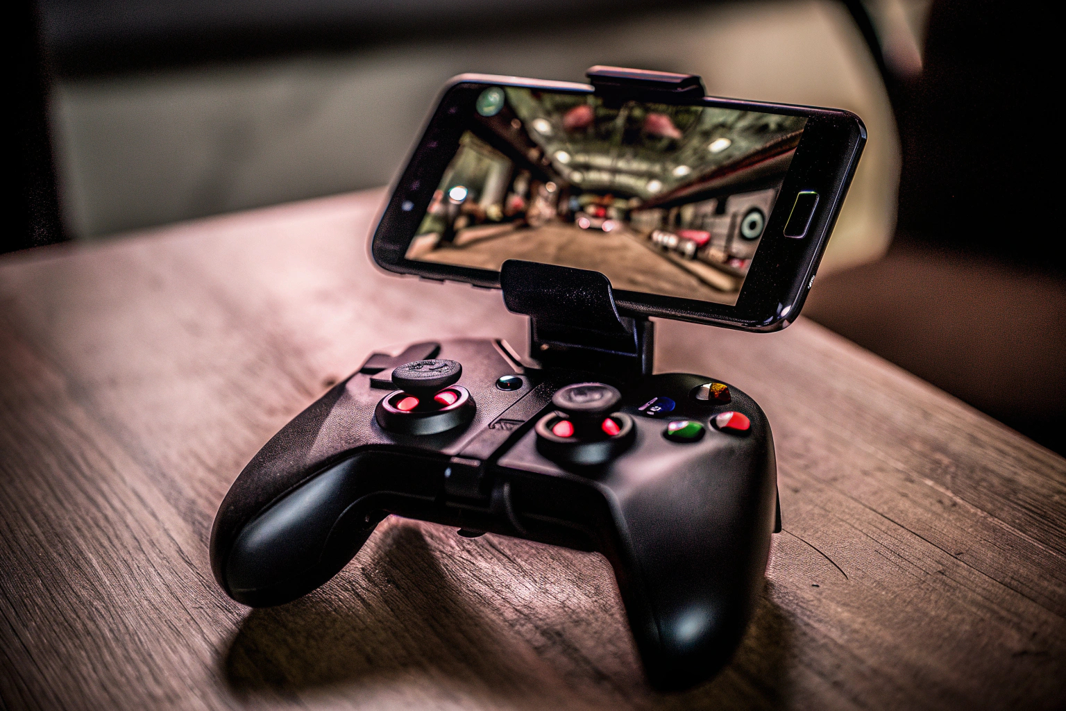 Der Joso Mobile Game Controller wird mit einem Smartphone verwendet. Joso Mobile Game Controller mit Smartphone