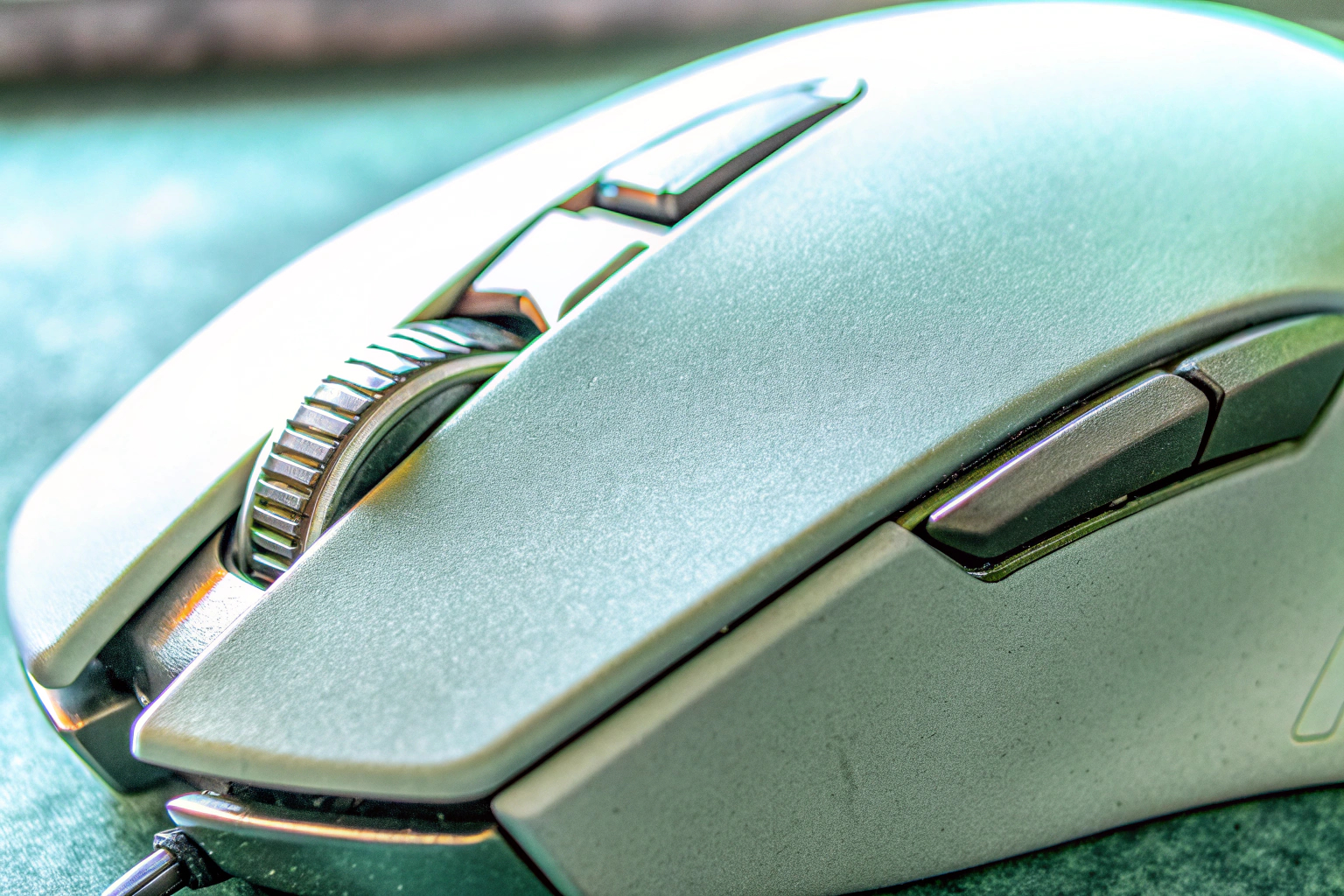 Detailaufnahme der Logitech G502 HERO Gaming-Maus mit RGB-Beleuchtung. Logitech G502 HERO Gaming-Maus