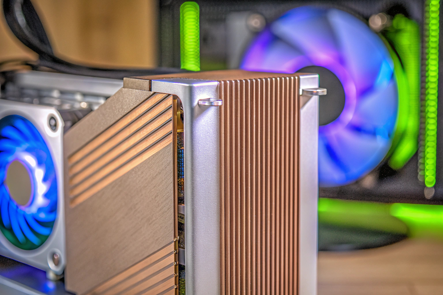 Detailaufnahme einer Grafikkarte in einem Gaming-PC Detailaufnahme einer Grafikkarte