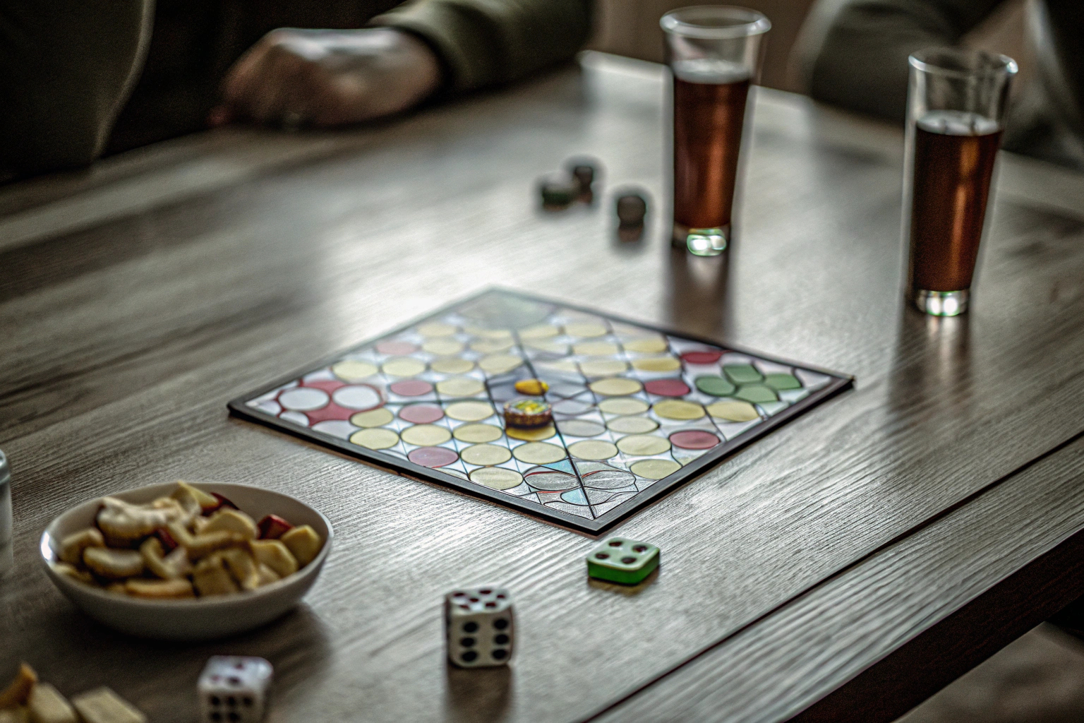 Detailaufnahme einer Gruppe von Freunden, die ein Brettspiel spielen. Gruppe von Freunden beim Brettspielen