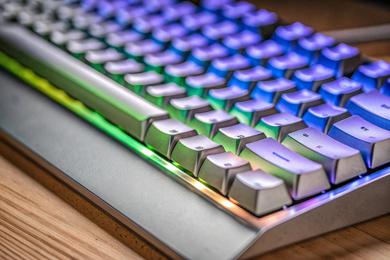 Detailaufnahme einer mechanischen Gaming-Tastatur mit RGB-Beleuchtung Mechanische Gaming-Tastatur mit RGB-Beleuchtung