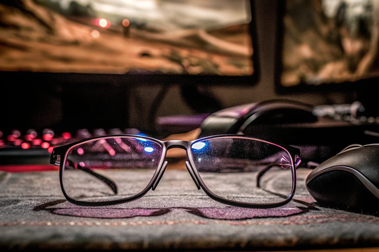 Detailaufnahme einer Person, die die Aomig Blue Light Blocking Glasses während des Gamings trägt. Blaulichtfilter-Brille beim Gaming