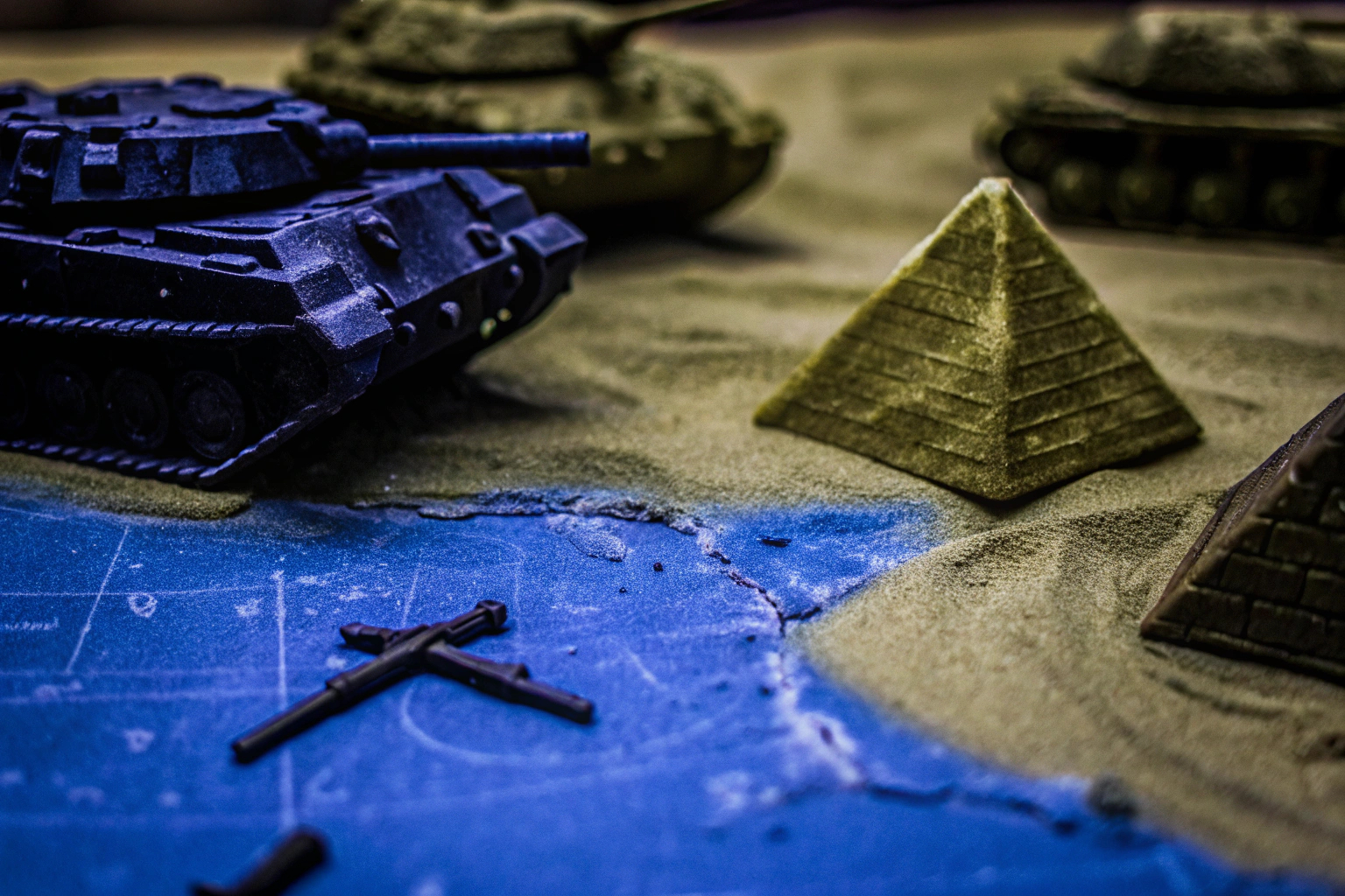 Detailaufnahme eines alten ägyptischen Kriegsschauplatzes, perfekt für epische Schlachten. Kriegsschauplatz im alten Ägypten in einem Strategiespiel