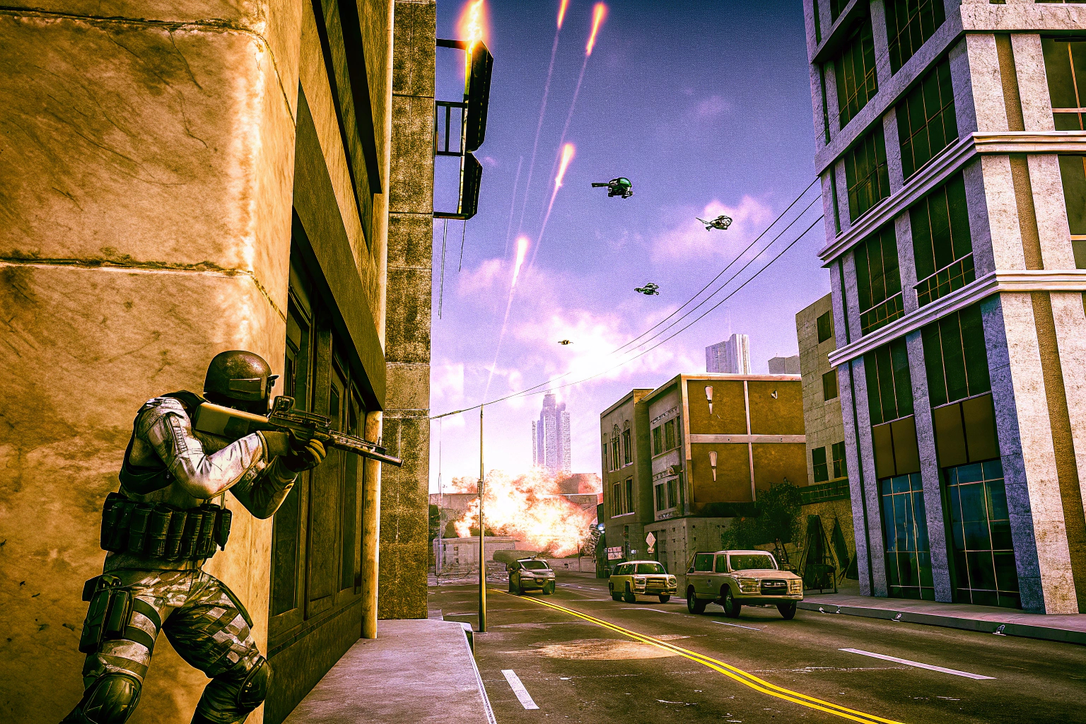 Detailaufnahme eines digitalen Battle Royale-Spiels mit intensiver Action und beeindruckender Grafik. Digitale Battle Royale-Spiele