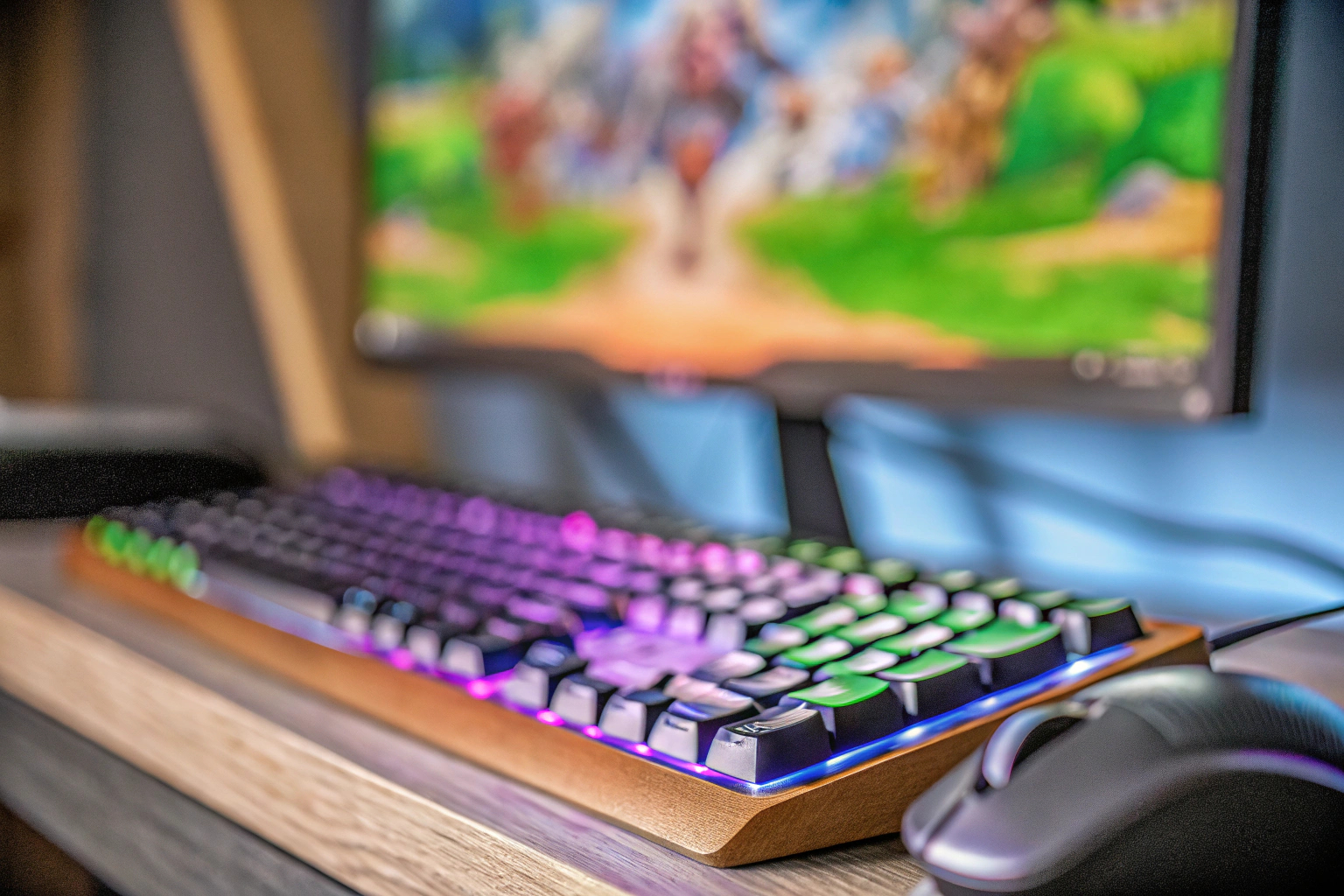 Detailaufnahme eines Gamers beim Spielen eines Social Games auf einem Computer. Gamer beim Social Gaming
