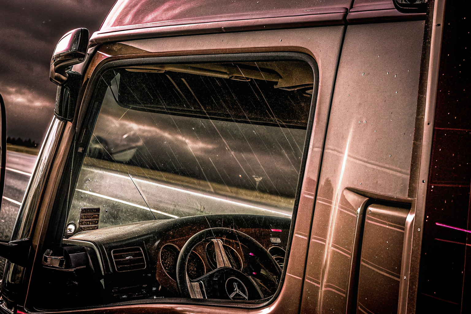 Detailaufnahme eines LKWs aus dem Mercedes Benz Truck Simulator. Mercedes Benz Truck Simulator