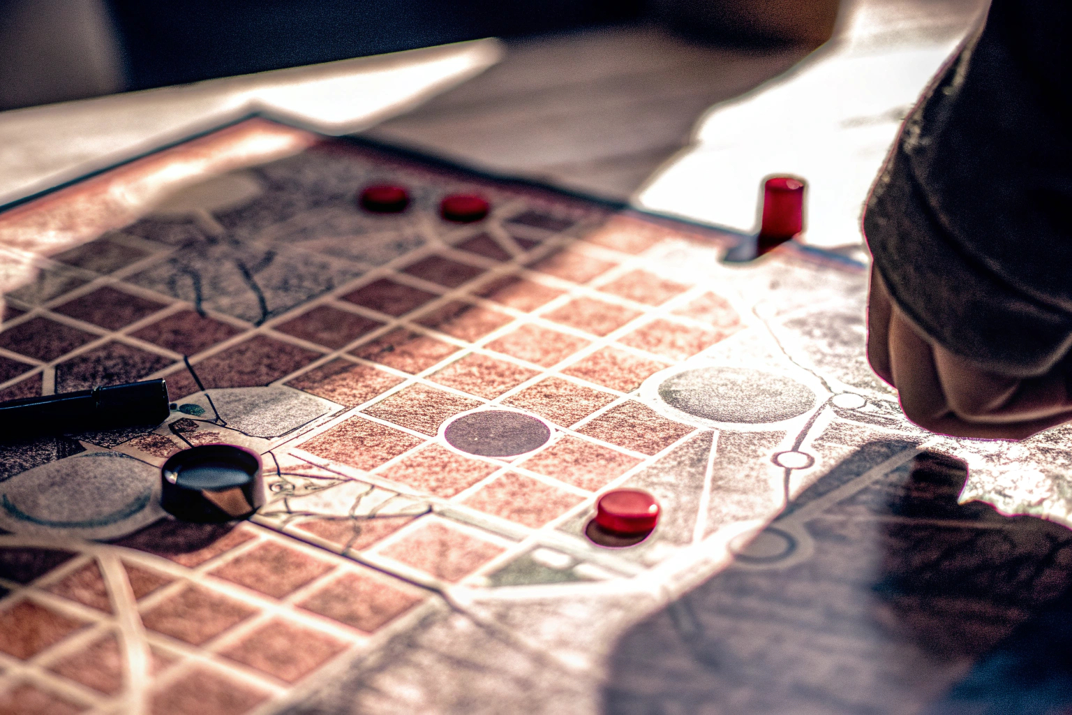 Detailaufnahme eines spannenden Krimi-Brettspiels in Aktion. Krimi-Brettspiel in Aktion