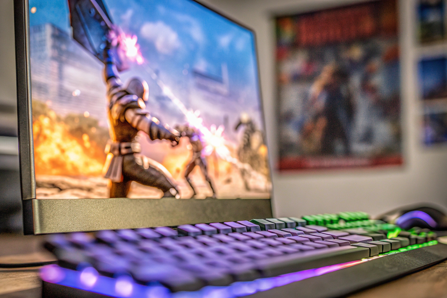 Detailaufnahme eines spannenden Videospiels in Aktion, das zeigt, wie intensiv PC-Gaming sein kann. PC-Spiel in Aktion