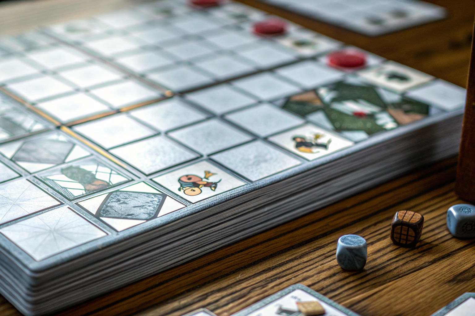Detailaufnahme eines Spieleabends mit verschiedenen Kartenspielen auf einem Tisch. Spieleabend mit Kartenspielen