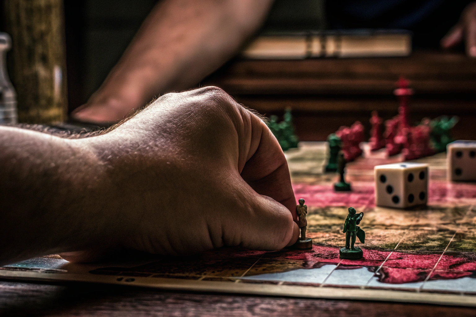 Detailaufnahme eines Spiels 'Risiko', bei dem die Spieler strategisch ihre Armeen auf dem Spielfeld verteilen. Spielszene aus Risiko