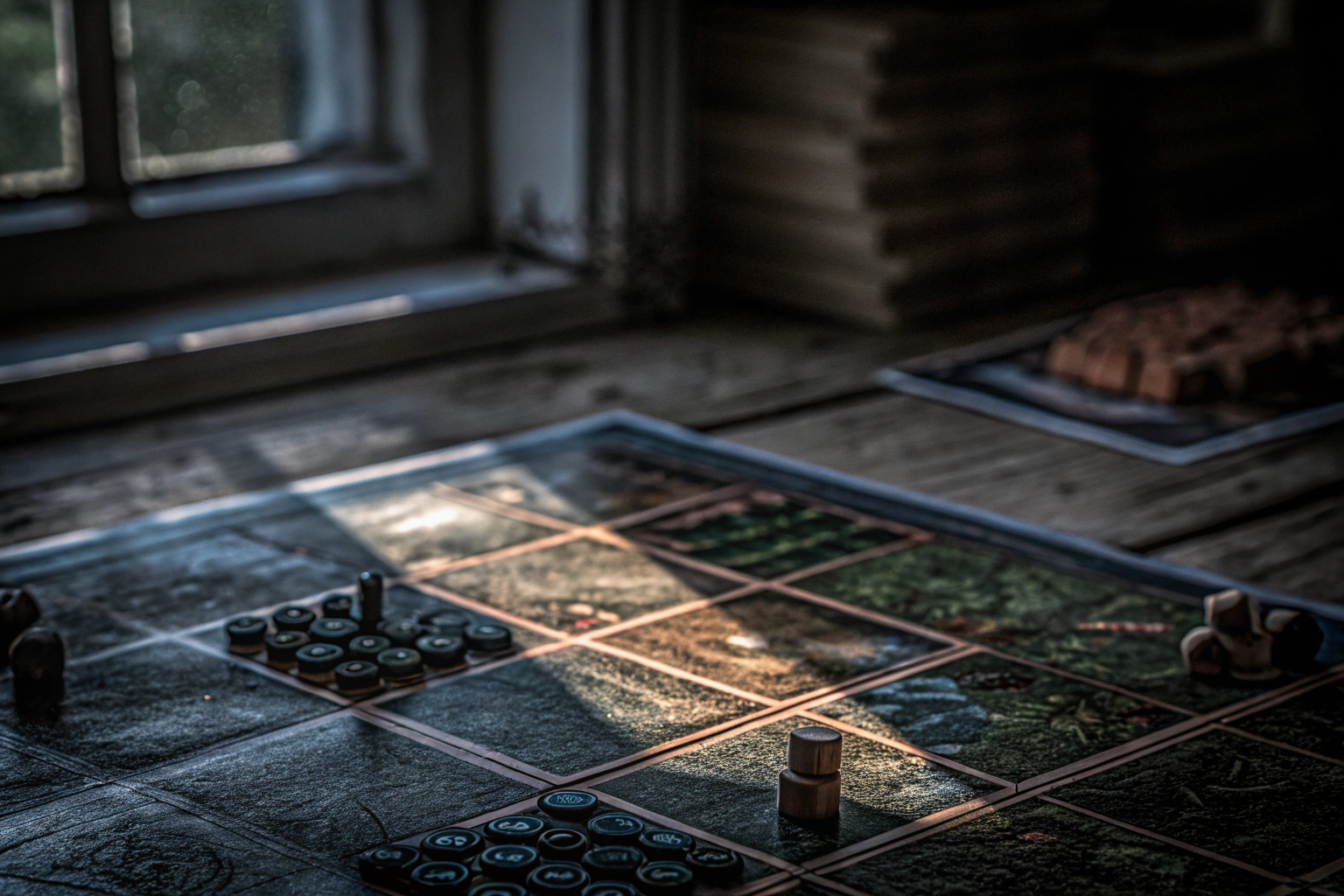 Detailaufnahme eines strategischen Brettspiels, ideal für Spieleabende. Brettspiel Empire's End