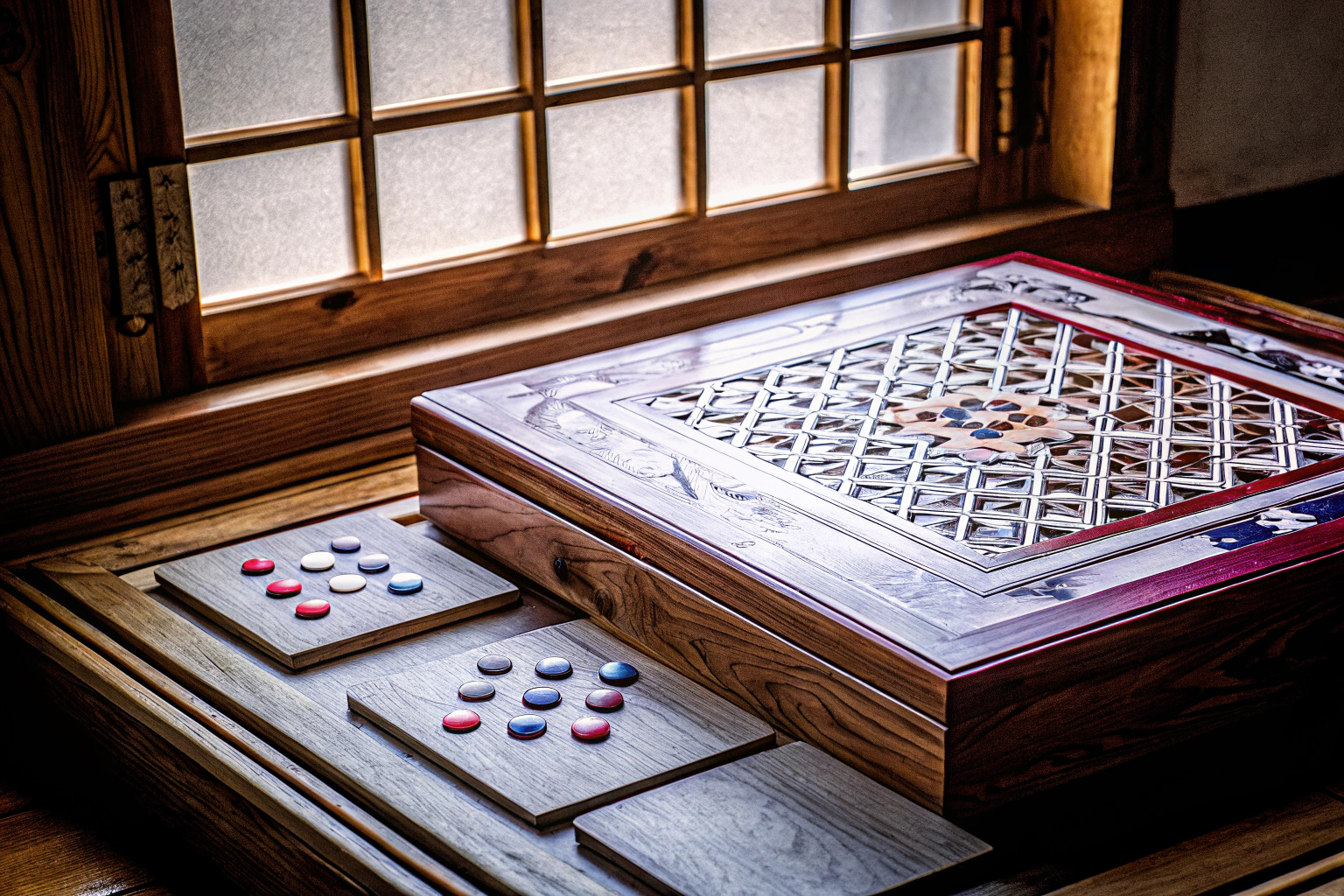 Detailaufnahme eines traditionellen koreanischen Spiels, das als Inspiration für Spielmechaniken dienen kann. Traditionelles koreanisches Spiel