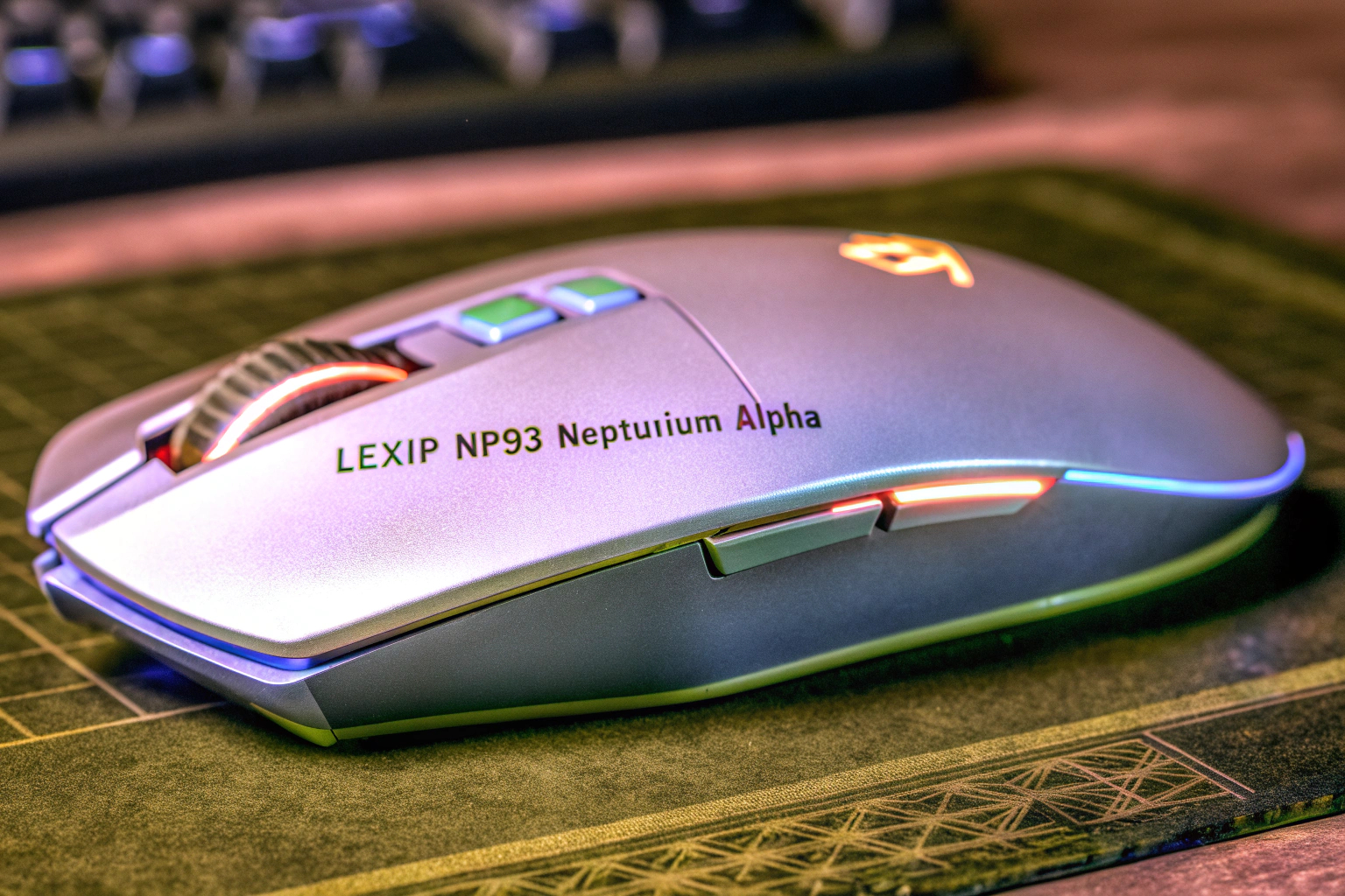 Die Lexip Np93 Neptunium Alpha Gaming-Maus mit integriertem Joystick und programmierbaren Tasten. Lexip Np93 Neptunium Alpha Gaming-Maus