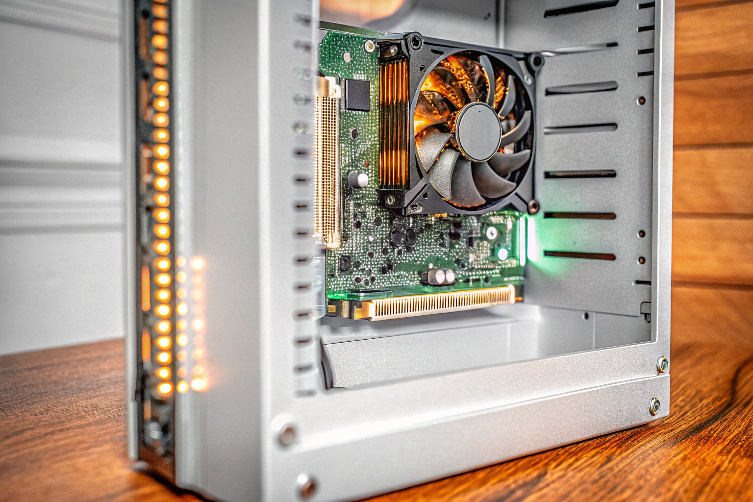 Die MAXSUN Nvidia Grafikkarte GEFORCE GT 710 in einem kompakten PC-Gehäuse. MAXSUN Nvidia Grafikkarte GEFORCE GT 710