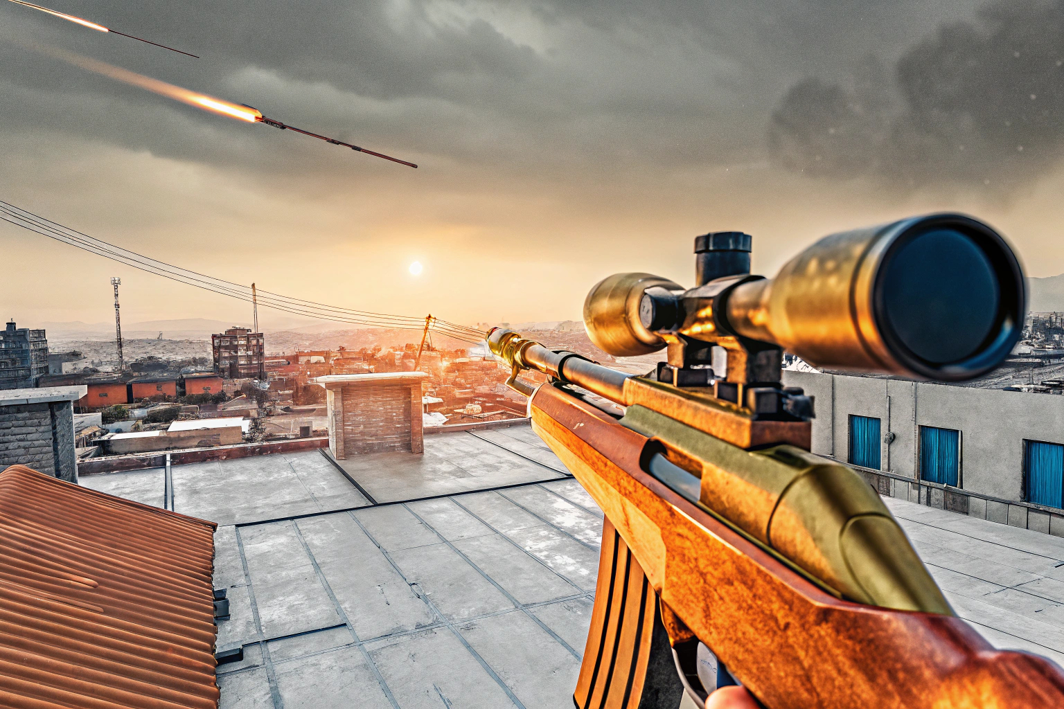 Ein actiongeladenes Gameplay-Screenshot aus einem Scharfschützen-Spiel, das die intensive Atmosphäre und die beeindruckende Grafik zeigt. Intensive Scharfschützen-Action in beeindruckender Grafik