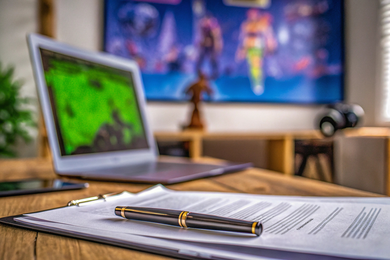 Ein Anwalt, der rechtliche Dokumente für ein Gaming-Startup überprüft Rechtliche Dokumente für ein Gaming-Startup