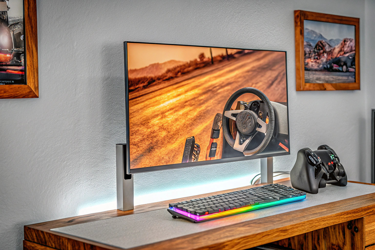 Ein beeindruckendes Bild eines Gamers, der ein Sportspiel auf seinem PC spielt. Gamer spielt Sportspiel auf dem PC