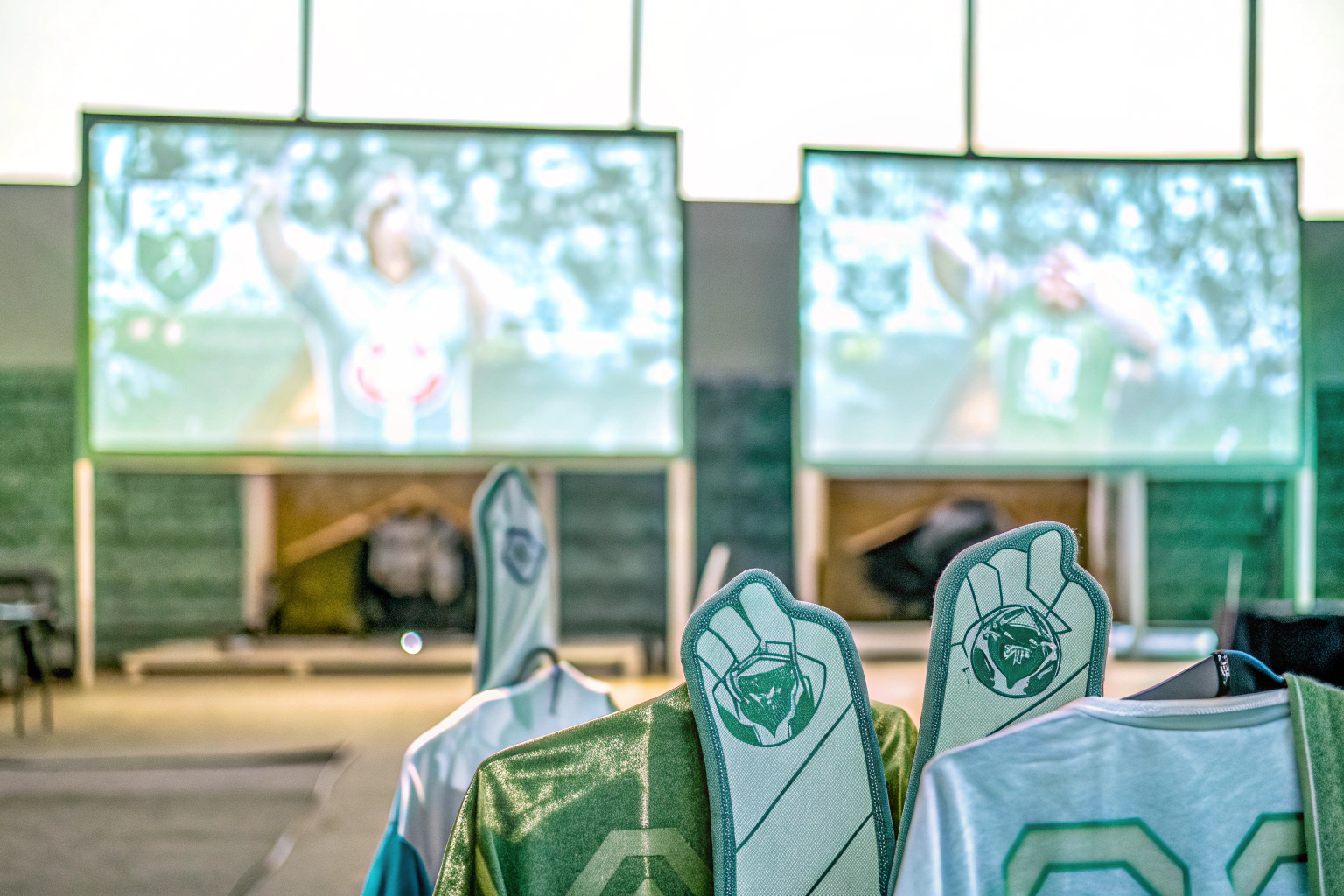 Ein Bild von Esports-Fans, die Merchandising-Artikel tragen. Esports-Fans mit Merchandise