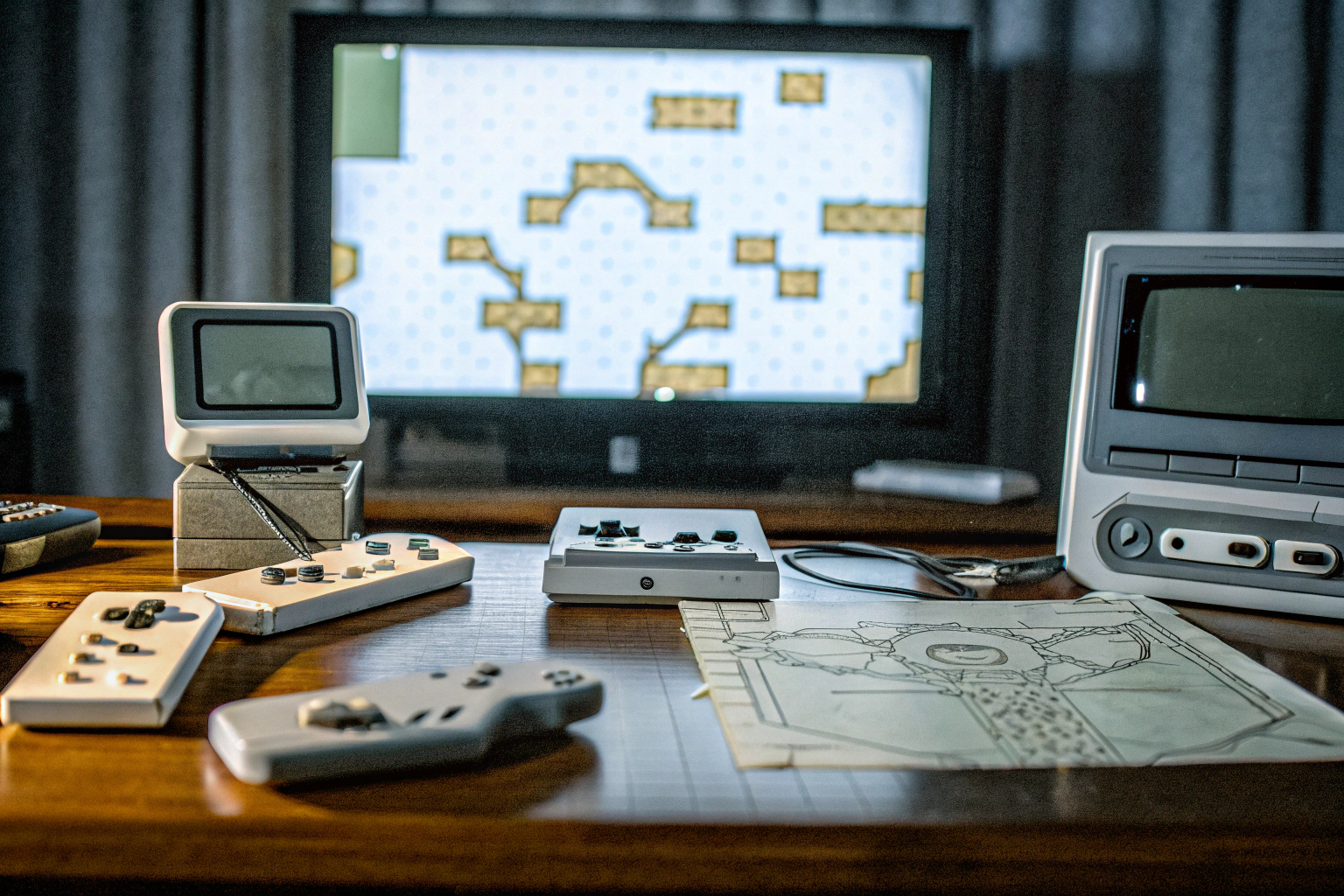Ein Bild von klassischen Retro-Konsolen und Spielen, die auf einem Tisch ausgestellt sind. Retro-Konsolen und Spiele