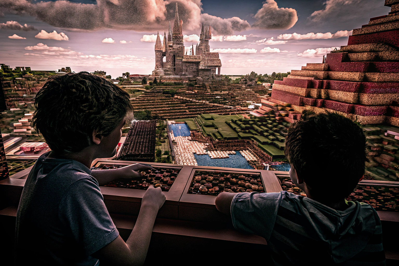 Ein Bildschirmfoto von Minecraft Education Edition, das eine kreative Bauwelt zeigt Minecraft Education Edition Screenshot