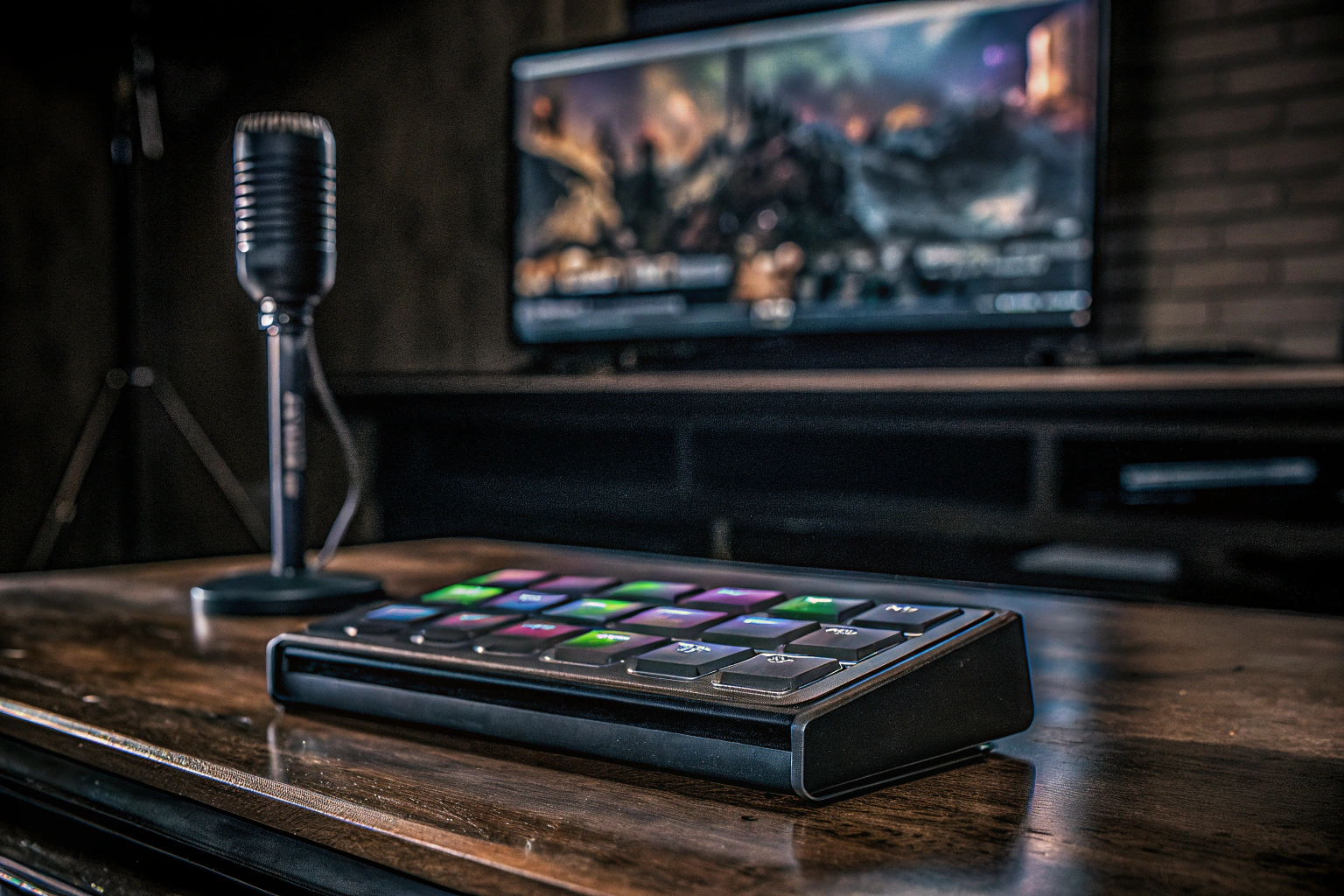 Ein Content Creator verwendet das Elgato Stream Deck während eines Live-Streams. Content Creator mit Elgato Stream Deck