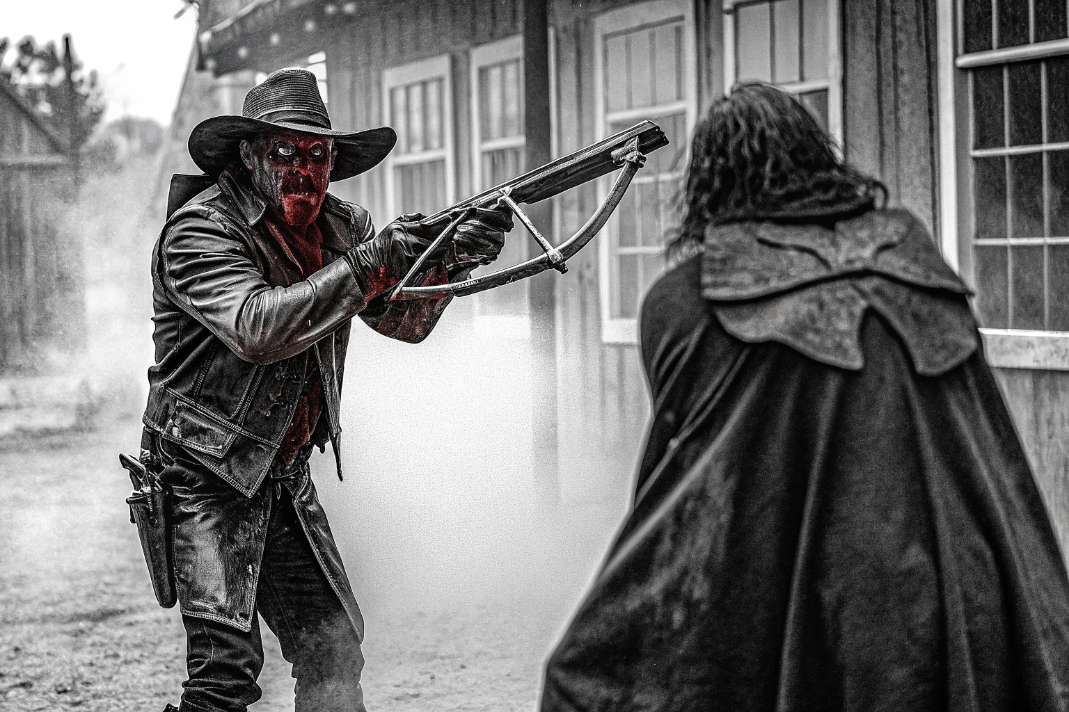 Ein Cowboy-Monsterjäger, der gegen ein gigantisches Vampirwesen im Staub des Wilden Westens kämpft. Evil West Action