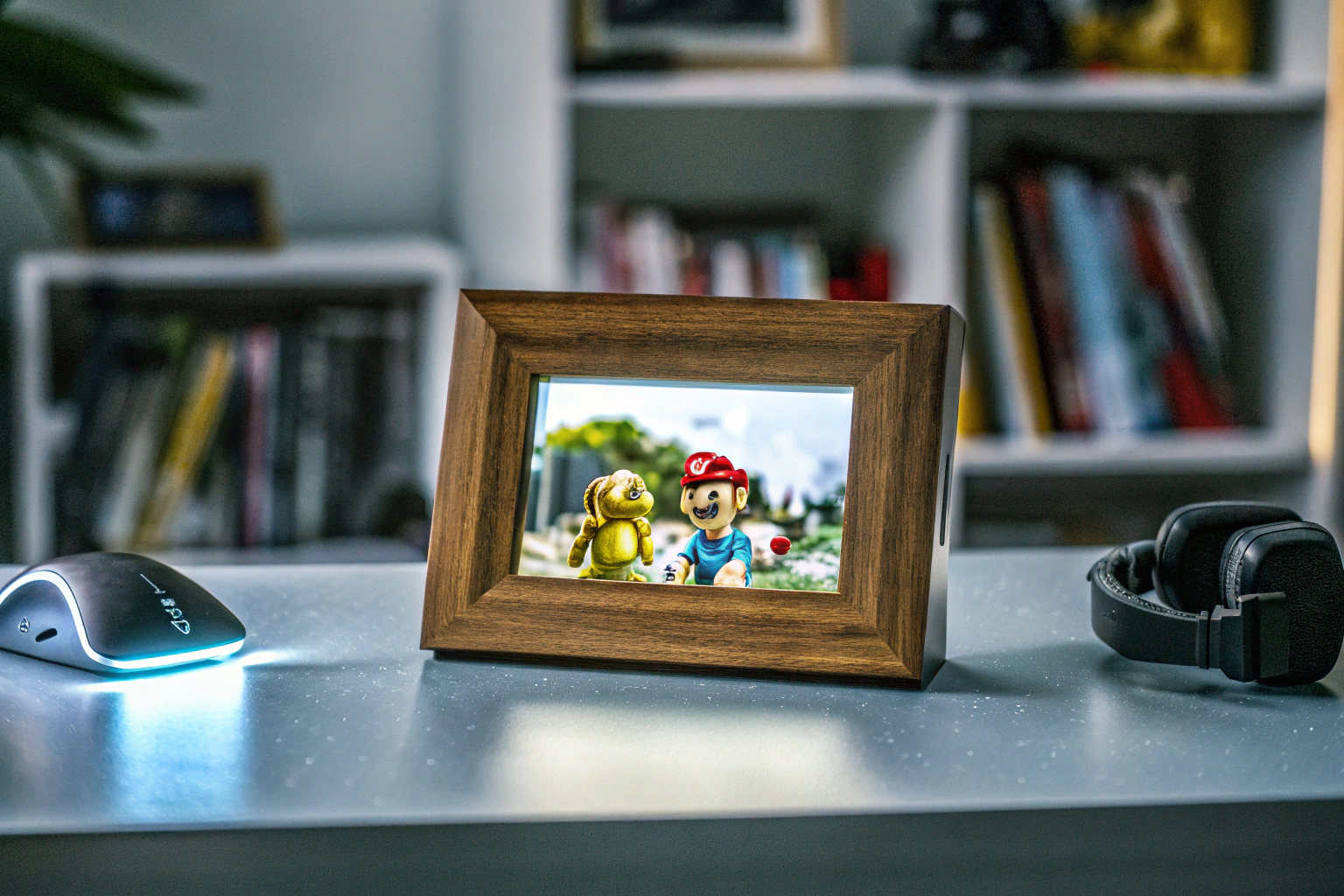 Ein digitaler Bilderrahmen, der Pixel Art und nützliche Informationen anzeigt. Pixel Art Digitaler Bilderrahmen