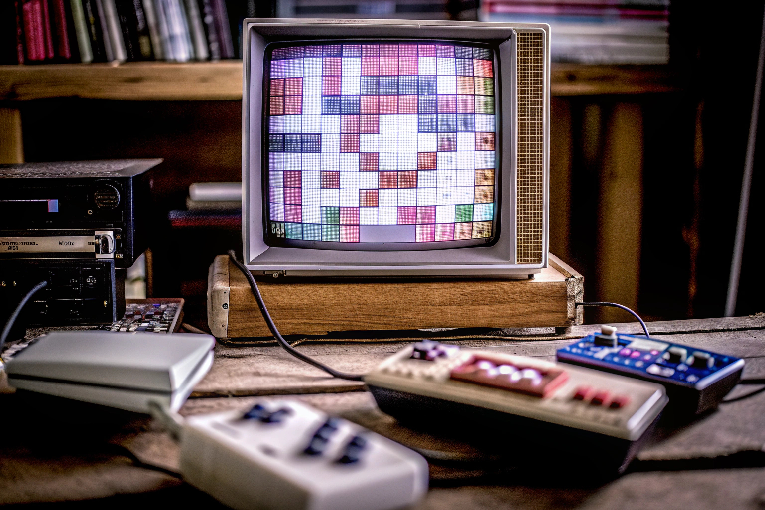Ein DIY-Gaming-Setup mit einem Raspberry Pi und verschiedenen Spielelementen. DIY-Gaming-Setup