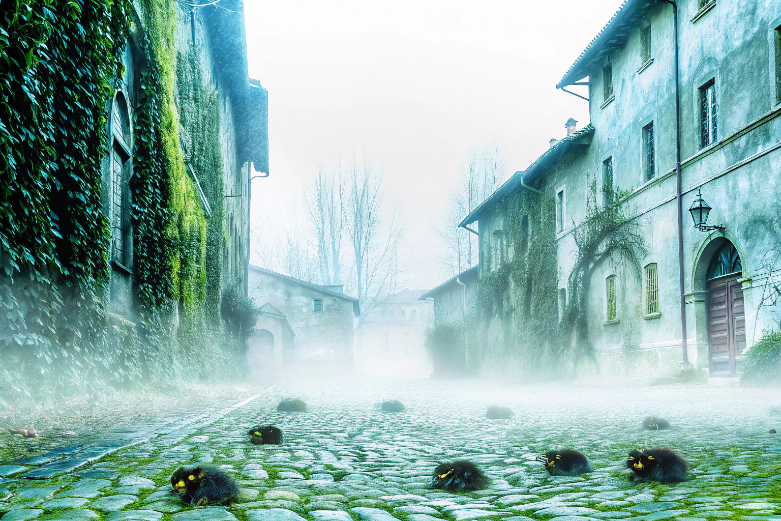Ein düsteres mittelalterliches Setting voller Rattenschwärme und mystischer Elemente aus A Plague Tale. A Plague Tale mittelalterliche Szenerie