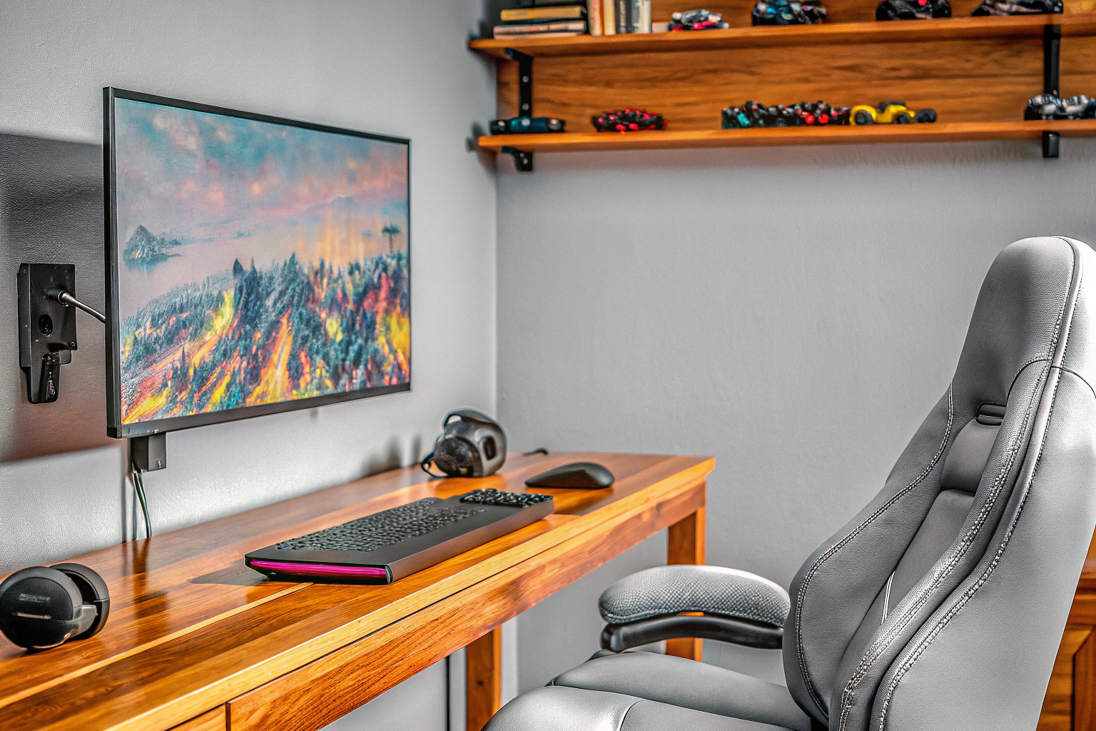 Ein entspannter Gamer, der mit seiner Ausrüstung ein Spiel genießt. Entspannter Gamer mit Ausrüstung
