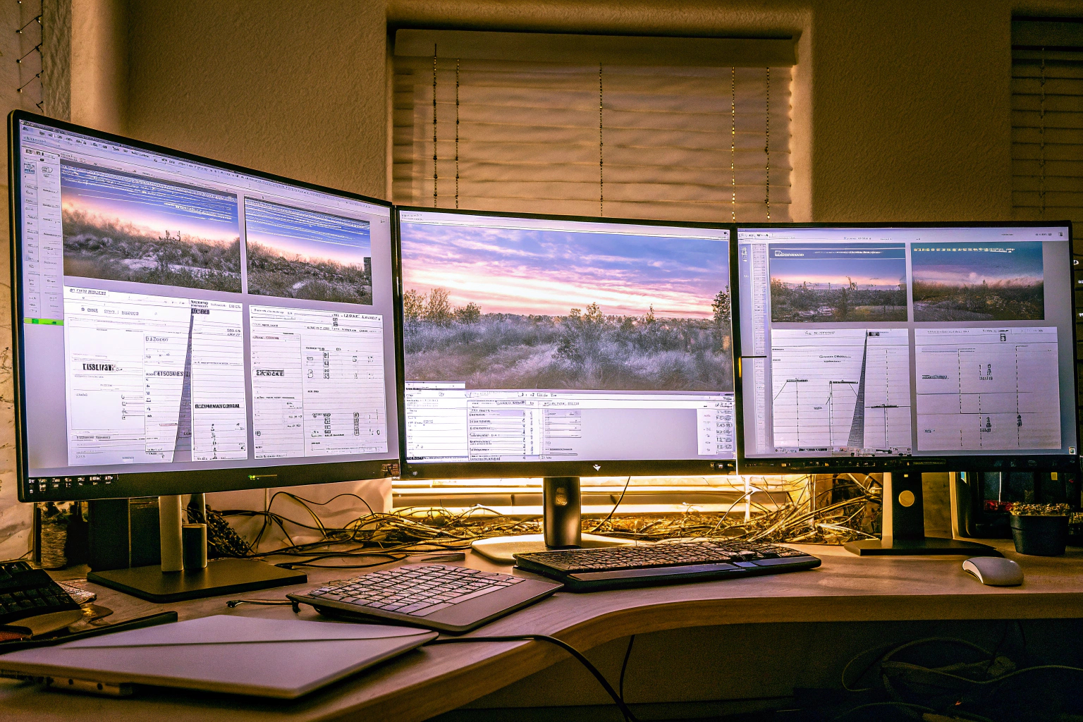 Ein Entwickler arbeitet an einer Simulation auf einem Computer mit mehreren Bildschirmen. Simulation Entwicklung