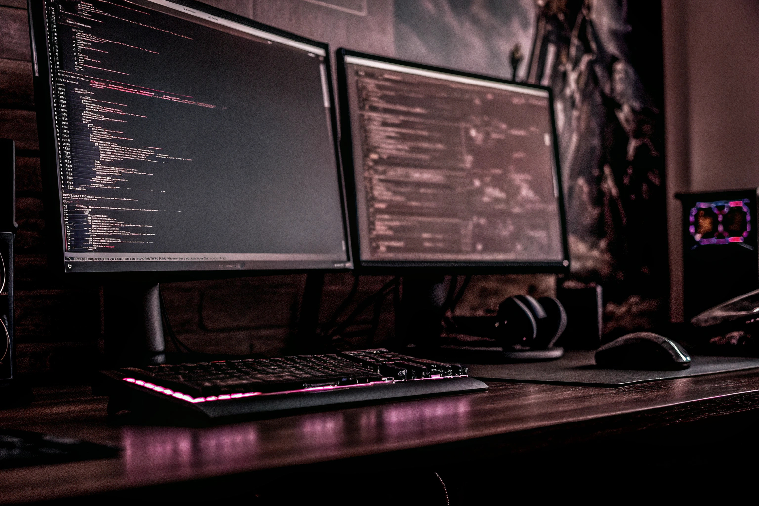 Ein Entwickler, der an einem Computer arbeitet und Code für ein Spiel schreibt. Spieleentwickler programmiert ein Spiel