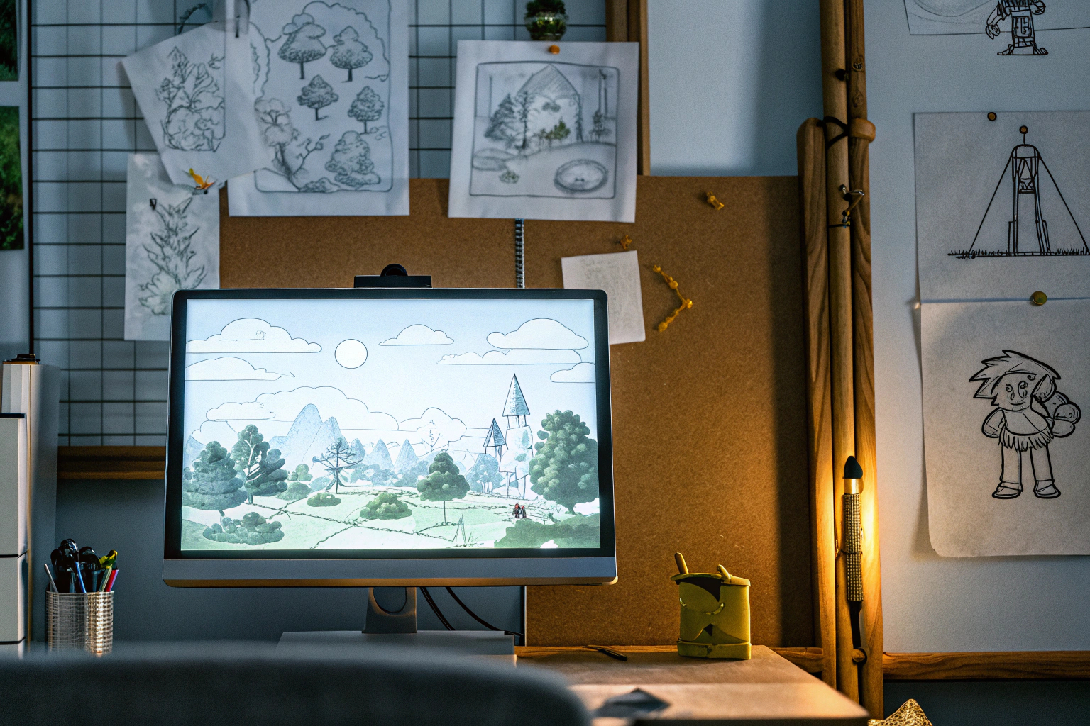 Ein erfolgreicher Indie-Entwickler, der stolz sein neues Spiel präsentiert. Erfolgreicher Indie-Entwickler