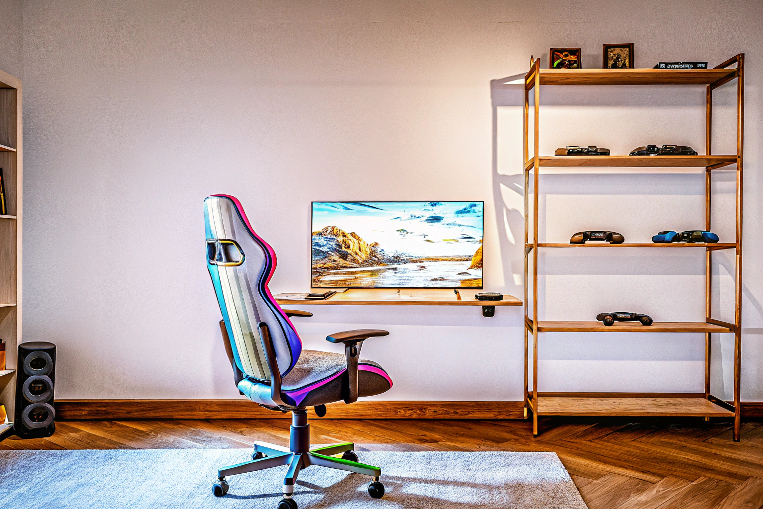 Ein ergonomischer Gaming-Stuhl in einem modernen Spielzimmer. Ergonomischer Gaming-Stuhl